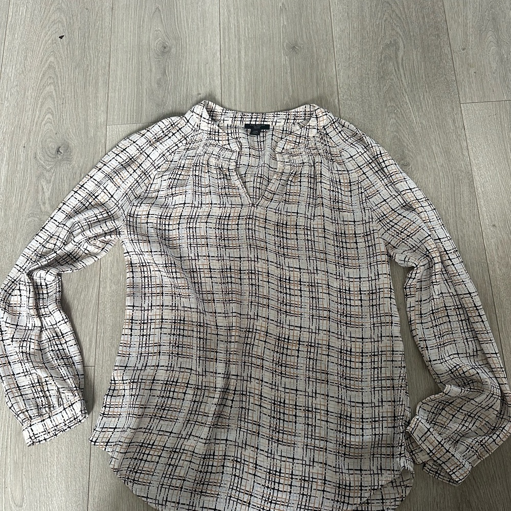 Ann Taylor Plaid Blouse - Cream and Black